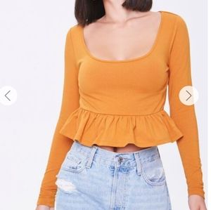 NWOT Peplum scoop neck mustard gold yellow crop